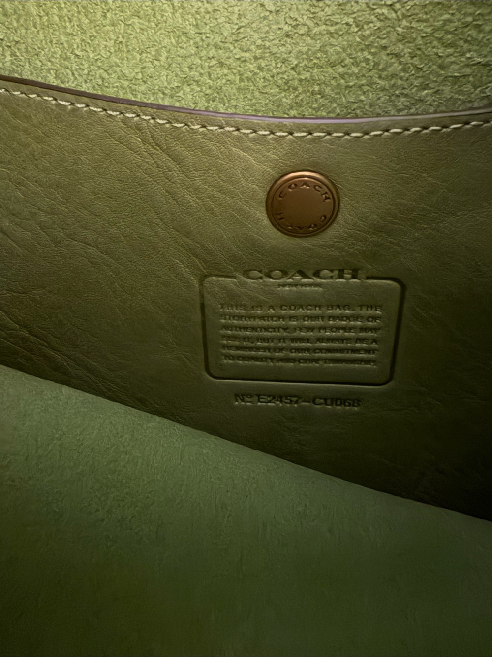 Coach Green Leather Shoulder Hobo with Logo Tag - Picture 6 of 7